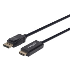 Manhattan DisplayPort 1.2 naar HDMI kabel, 4K@60Hz, 1 m, mannelijk naar mannelijk, met vergrendeling, niet bi-directioneel, zwart, 3 jaar garantie, equivalent aan 3F-DP-HDMI-4K60-HDR - Afbeelding 2