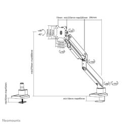 Neomounts NM-D775WHITEPLUS Monitorarm 10-49" - gasveer - Topfix - 180°-stop - Afbeelding 16