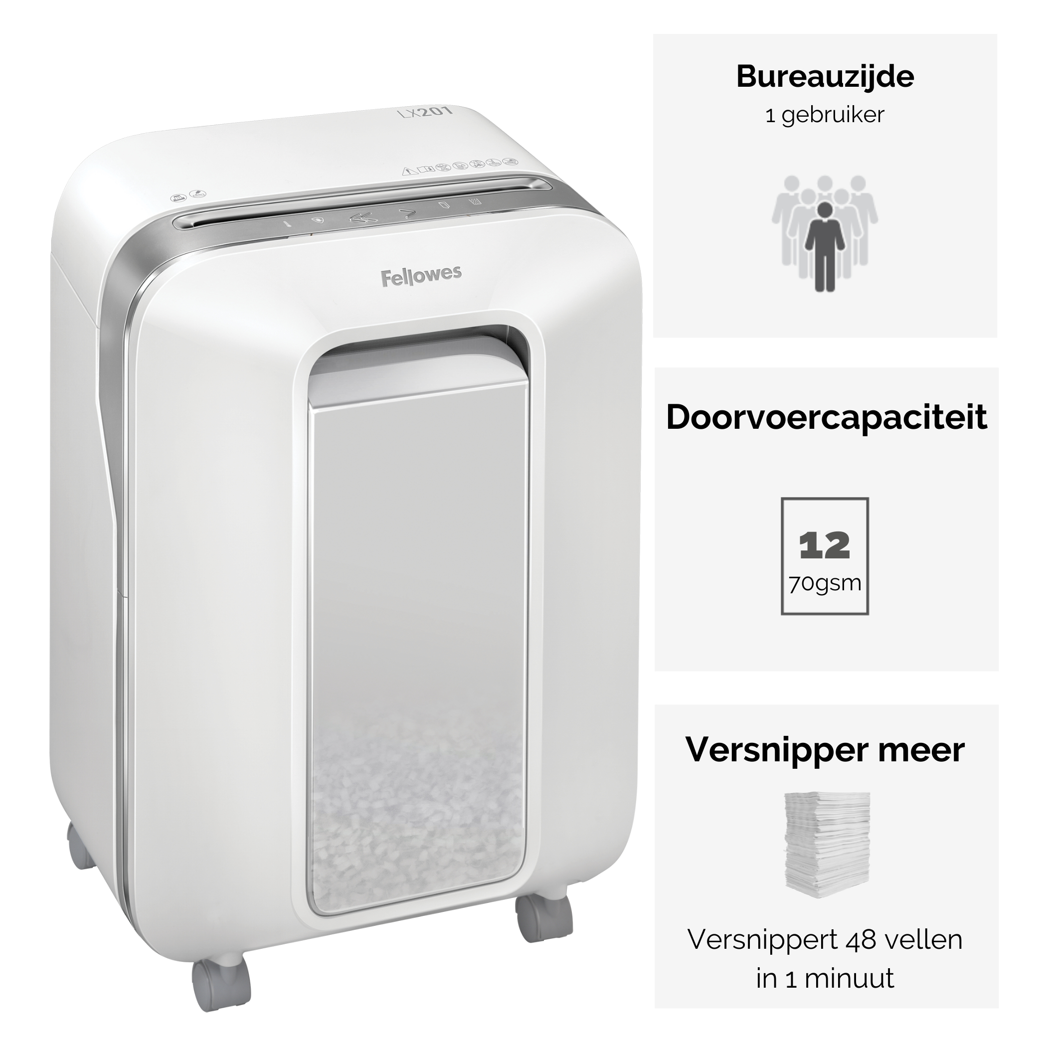 Fellowes Powershred LX201 Micro-Cut Papiervernietiger wit - Afbeelding 16