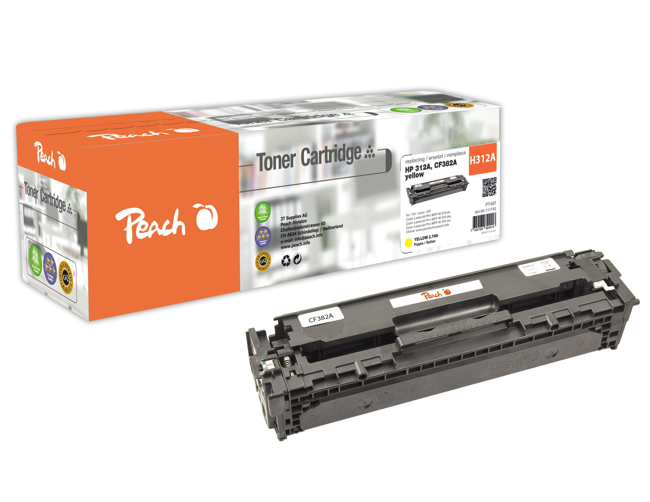 Peach PT497 tonercartridge 1 stuk(s) Compatibel Geel