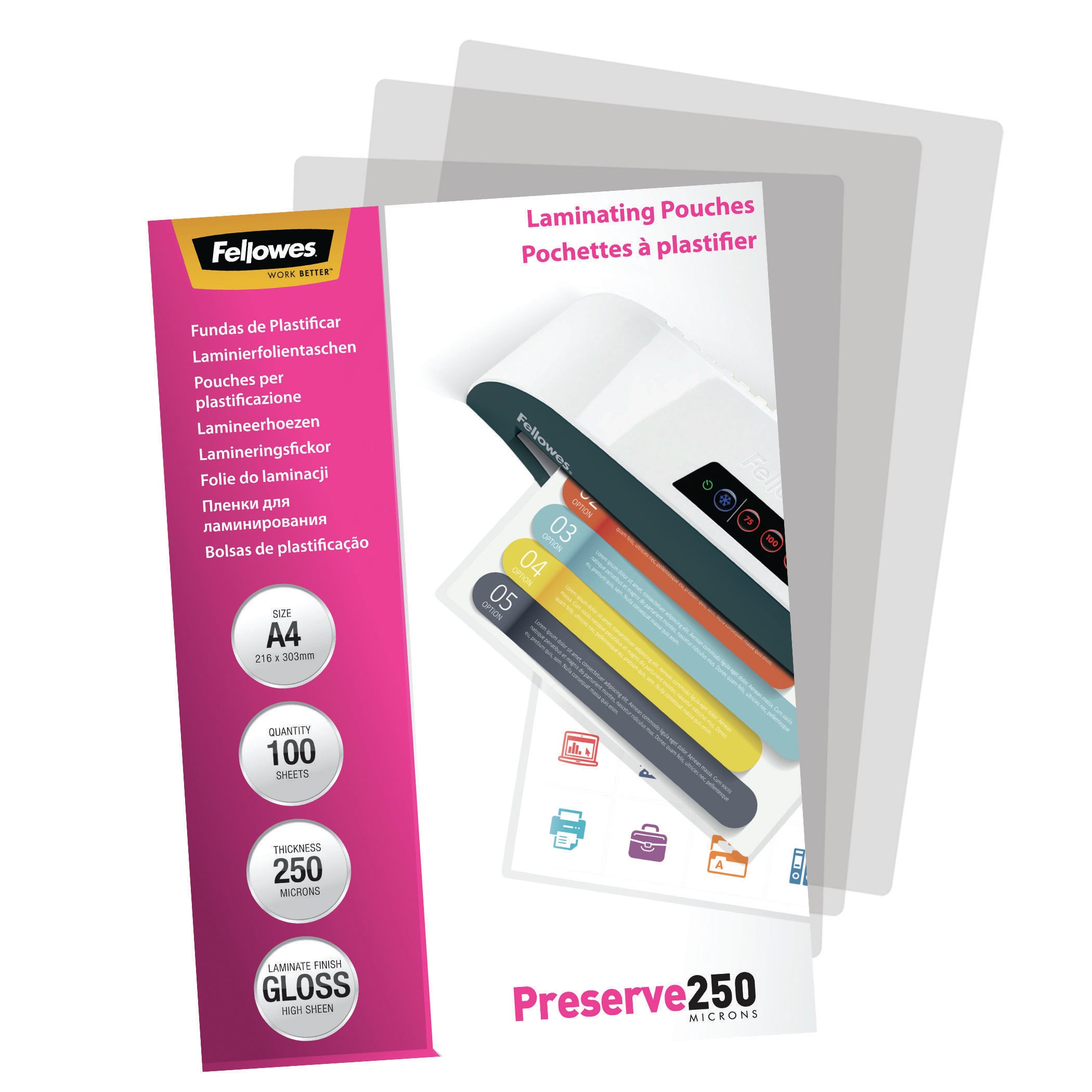 Fellowes 250 micron lamineerhoes glanzend A4 - 100 pak - Afbeelding 6