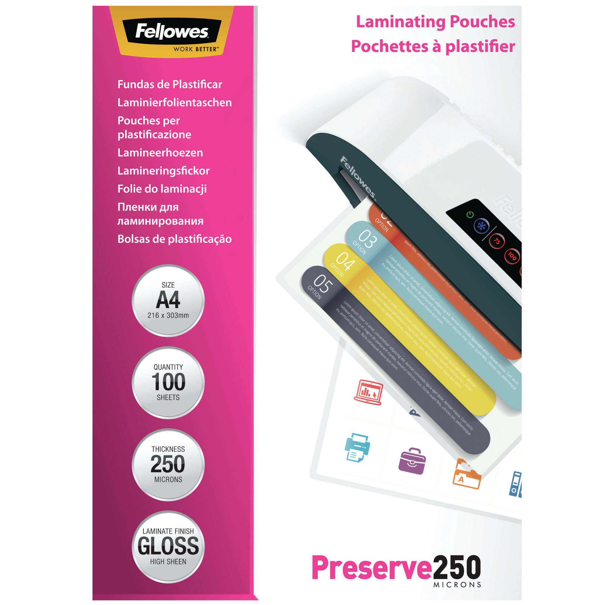 Fellowes 250 micron lamineerhoes glanzend A4 - 100 pak - Afbeelding 2
