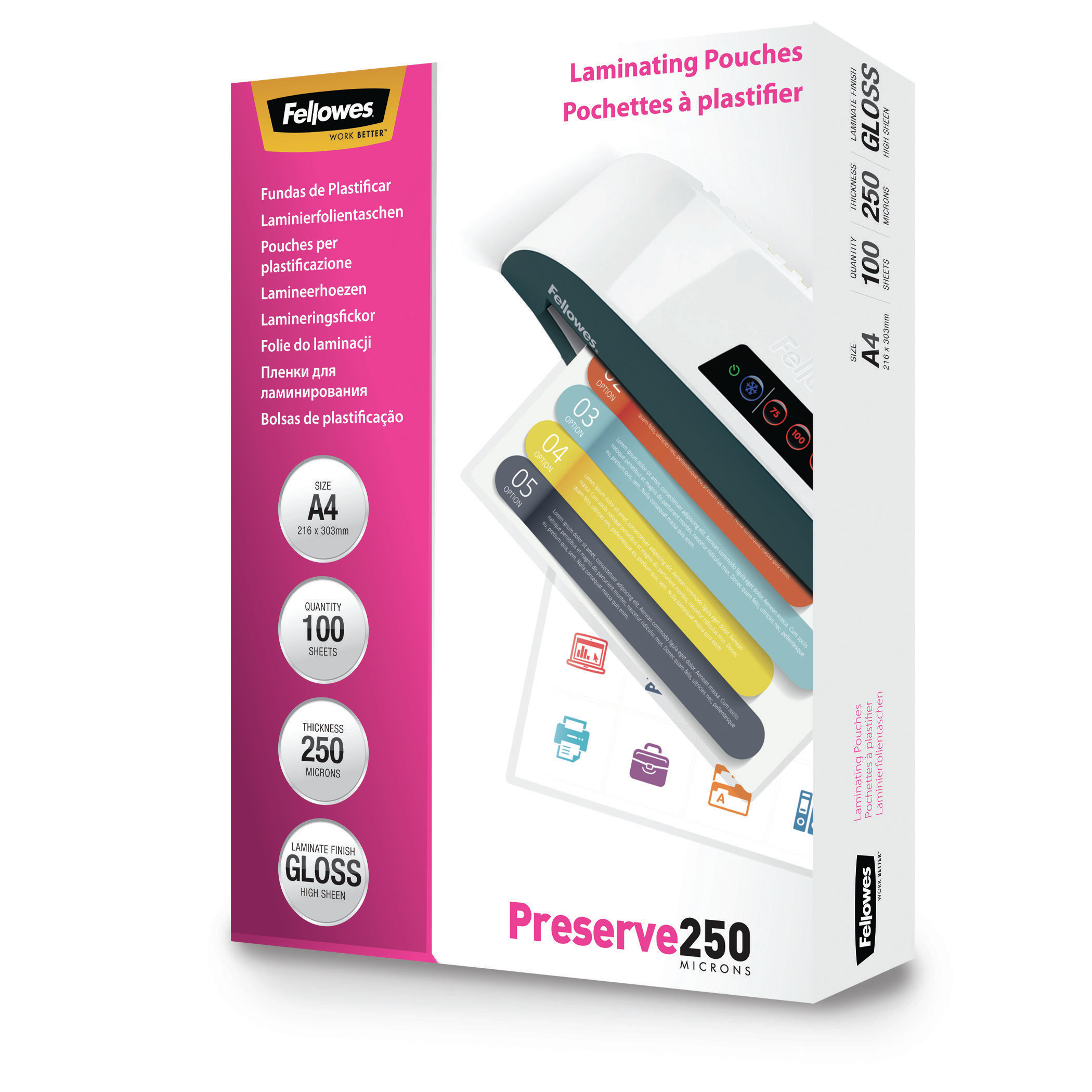 Fellowes 250 micron lamineerhoes glanzend A4 - 100 pak - Afbeelding 4