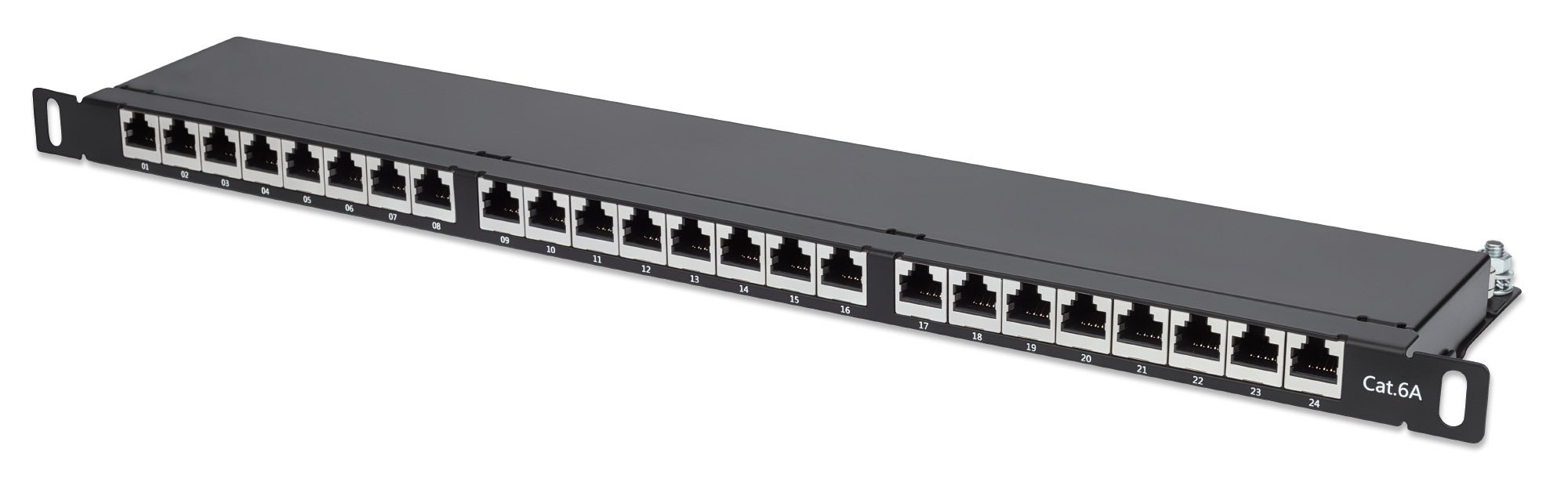 Intellinet Patchpaneel, Cat6a, FTP, 24-poorts, 19", 0,5U, afgeschermd, 90° top-entry punch-down blokken, zwart