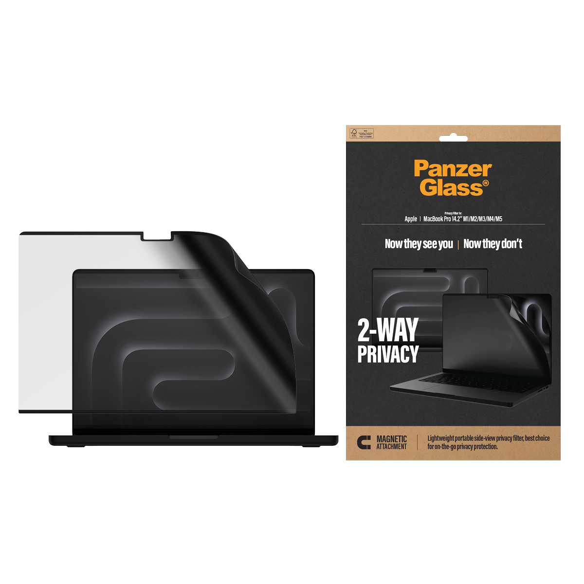 PanzerGlass ® Magnetic 2-Way Privacy Film Screen Protector Macbook Pro 14.2" M1 | M2 | M3 | M4 | M5 Doorzichtige schermbeschermer 1 stuk(s) - Afbeelding 3