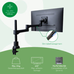 R-Go Tools Monitorarm R-Go Zepher, verstelbare enkele monitorarm, 100% circulair, tot 8 kg draagvermogen, zwart - Afbeelding 7