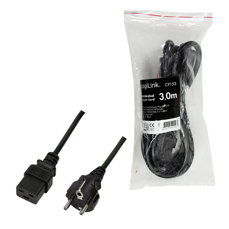 LogiLink CP153 electriciteitssnoer Zwart 3 m CEE7/7 C19 stekker - Afbeelding 6