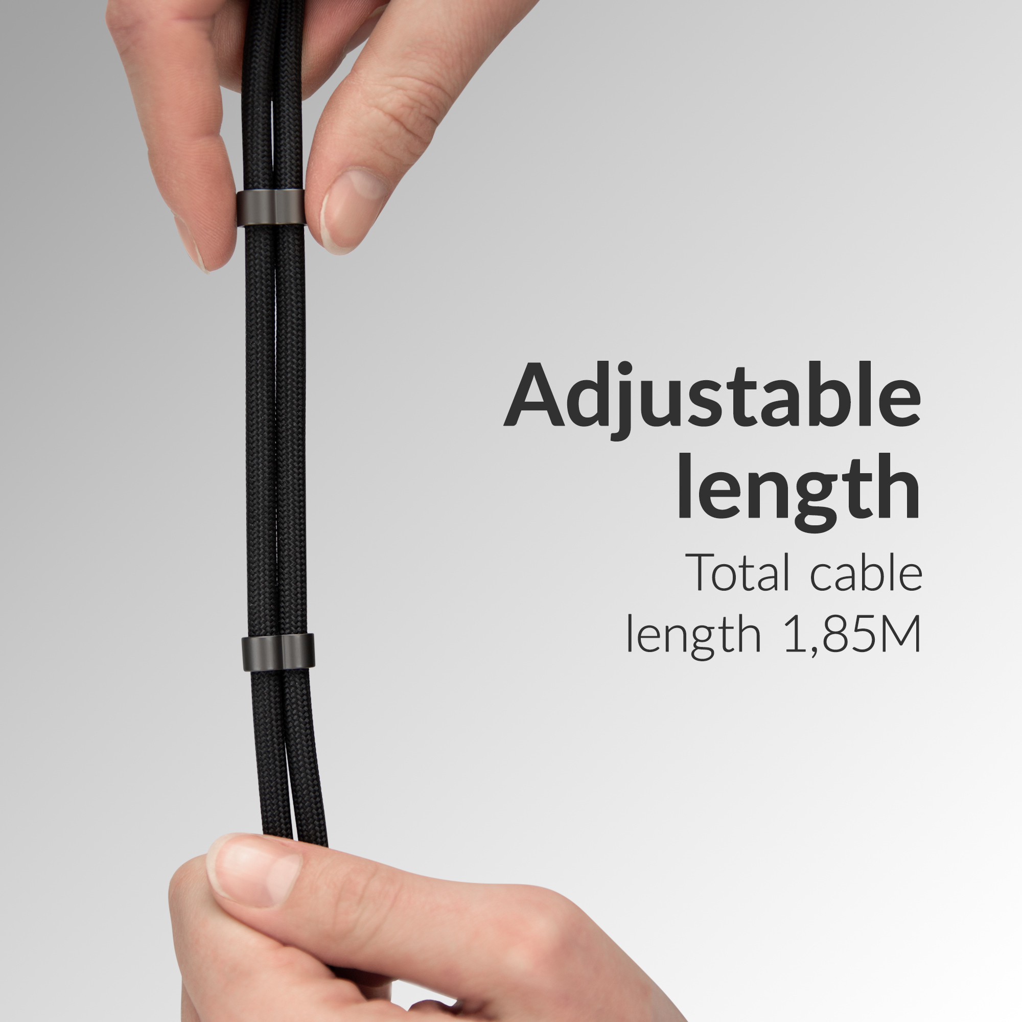 Mobilize Lanyard Nylon Cable - USB-C to USB-C - 1.85m - 60W Black - Afbeelding 4