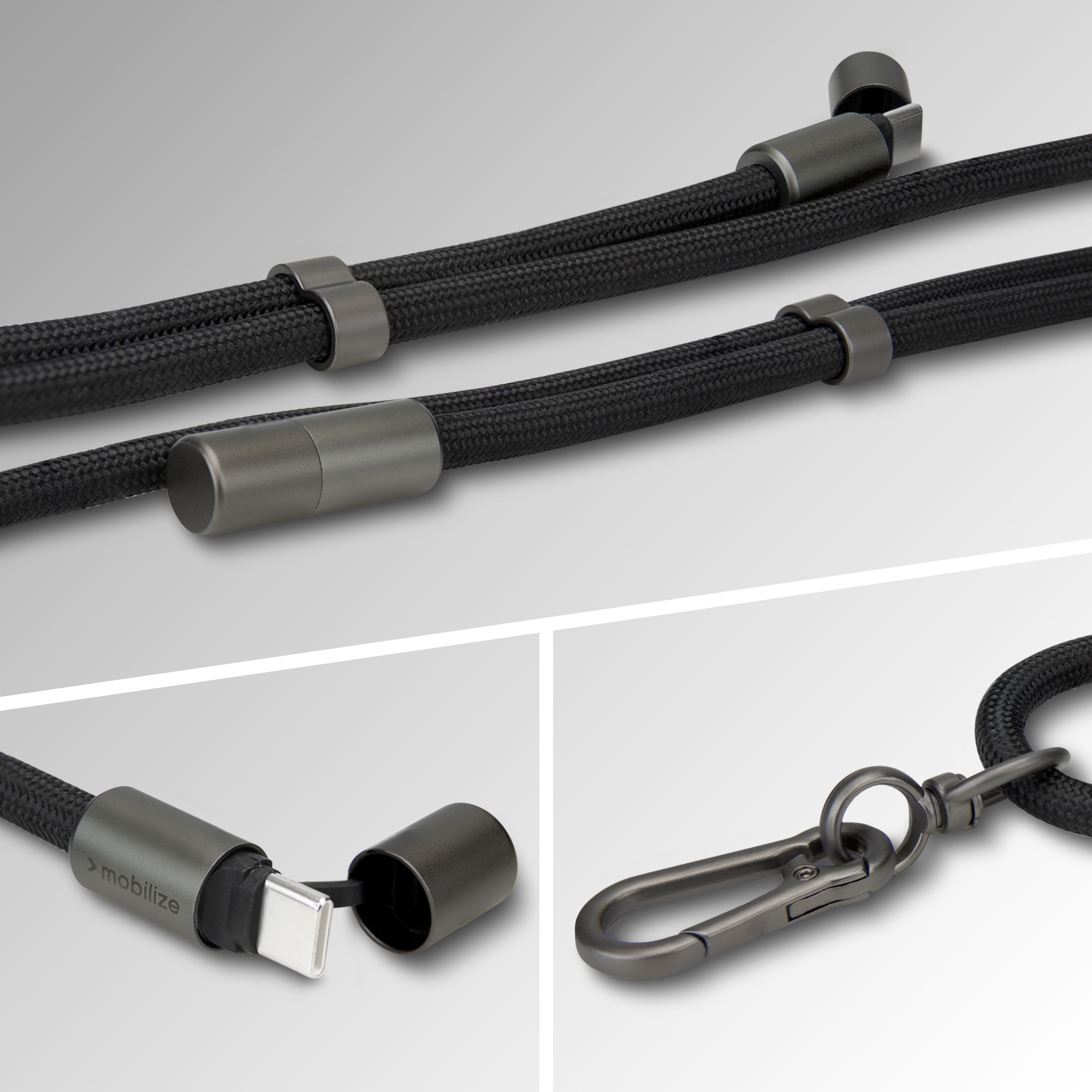 Mobilize Lanyard Nylon Cable - USB-C to USB-C - 1.85m - 60W Black - Afbeelding 7