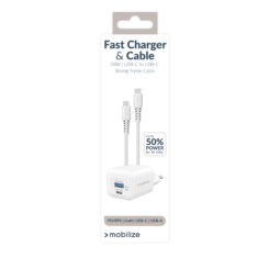 Mobilize Wall Charger USB-C + USB GaN 30W with PD/PPS + USB-C Nylon Cable 1.2m White - Afbeelding 9