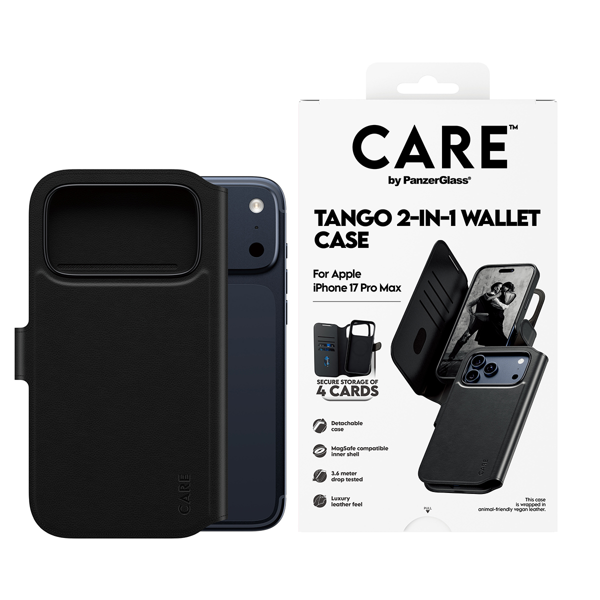 PanzerGlass CARE™ by ® Tango 2-in-1 Wallet Case w. MagSafe iPhone 17 Pro Max mobiele telefoon behuizingen Hoes Zwart - Afbeelding 3
