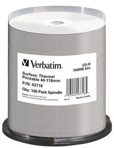 Verbatim CD-R Thermal Printable No ID Brand 700 MB 52x 100 stuk(s)