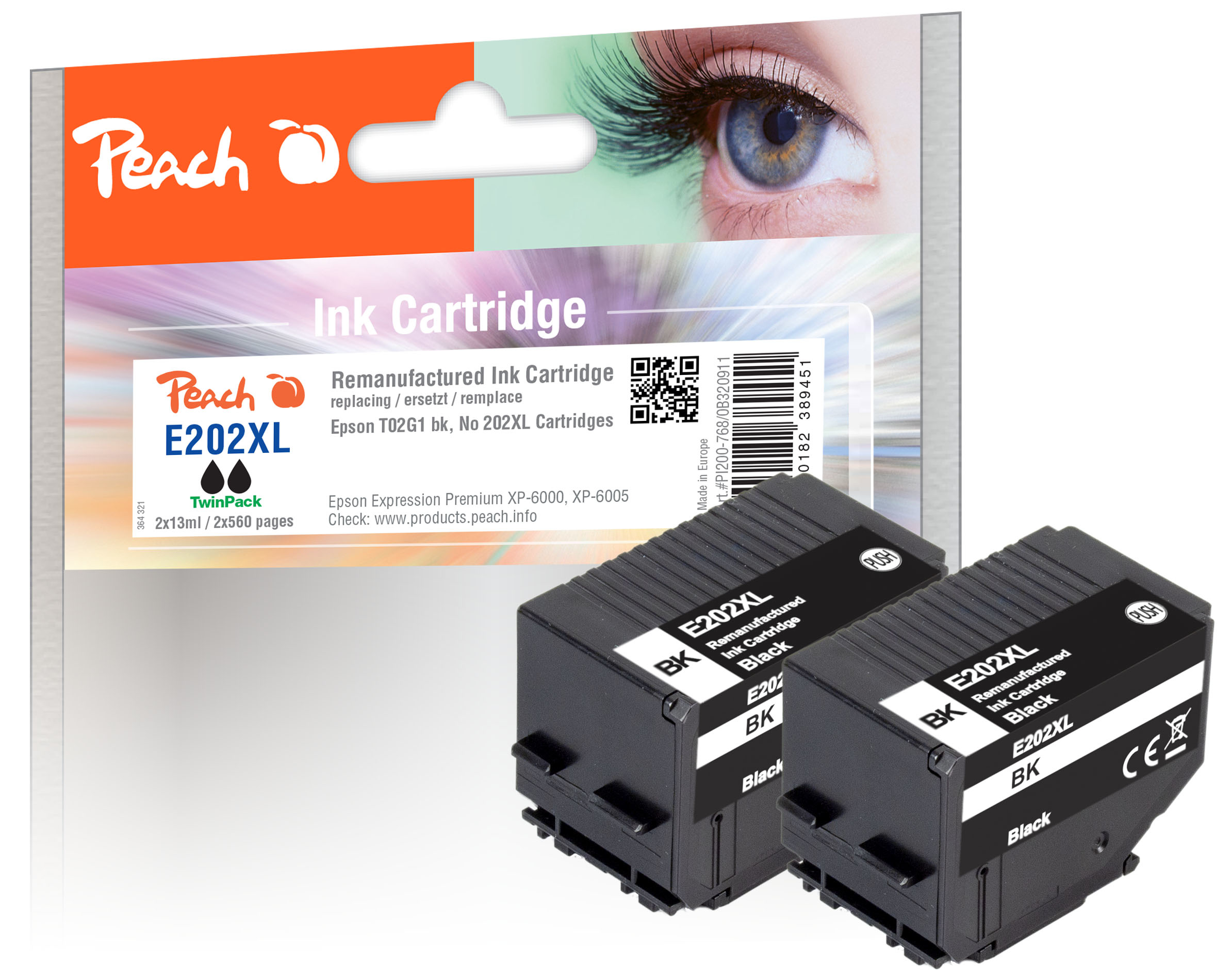 Peach PI200-768 inktcartridge 2 stuk(s) Compatibel Hoog (XL) rendement Zwart - Afbeelding 2