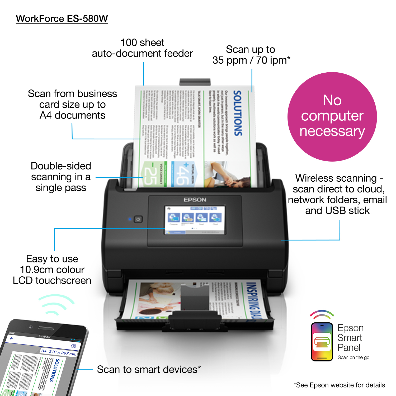 Epson WorkForce ES-580W, A4 automatische duplexscanner met Wi-Fi en gebruiksvriendelijk touchscreen - Afbeelding 20