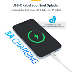 StarTech.com 3m USB-C Laadkabel, Charge & Sync, 60W (3A) PD, USB 2.0, Laptop Type C Laadkabel, TPE Mantel - Witte USB-C Oplaadkabel - Afbeelding 7