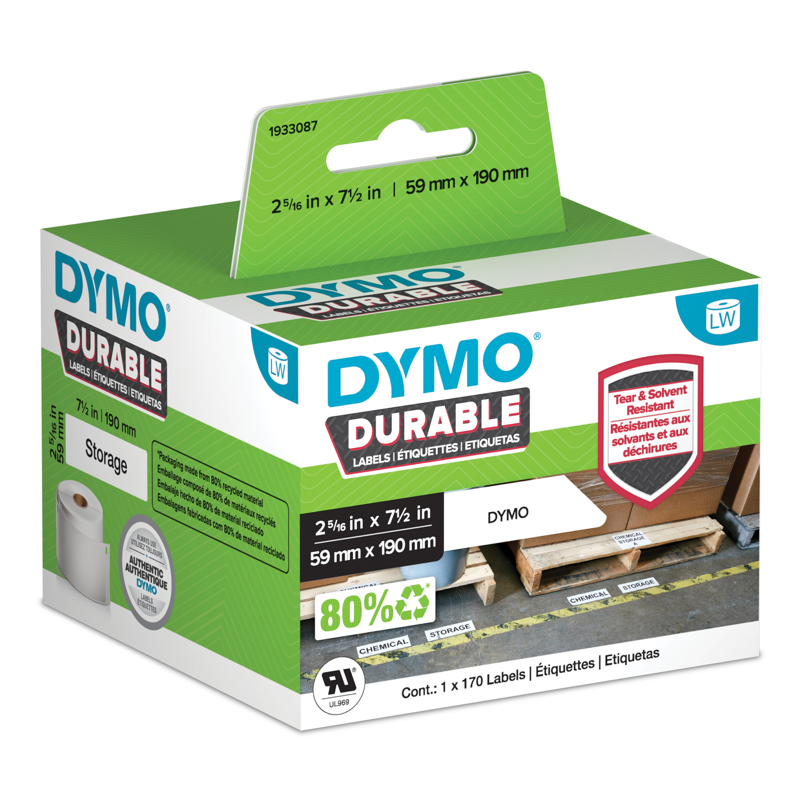 DYMO originele Duurzame LabelWriter labels | 59 mm x 190 mm | Witte Poly | 170 grote zelfklevende etiketten | Stevige labels voor de LabelWriter labelprinters - Afbeelding 2