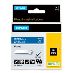 DYMO Rhino industriële Vinyl Labels | 19 mm x 5,5 m | witte afdruk op blauw | zelfklevende labels voor Rhino & LabelManager labelprinters
