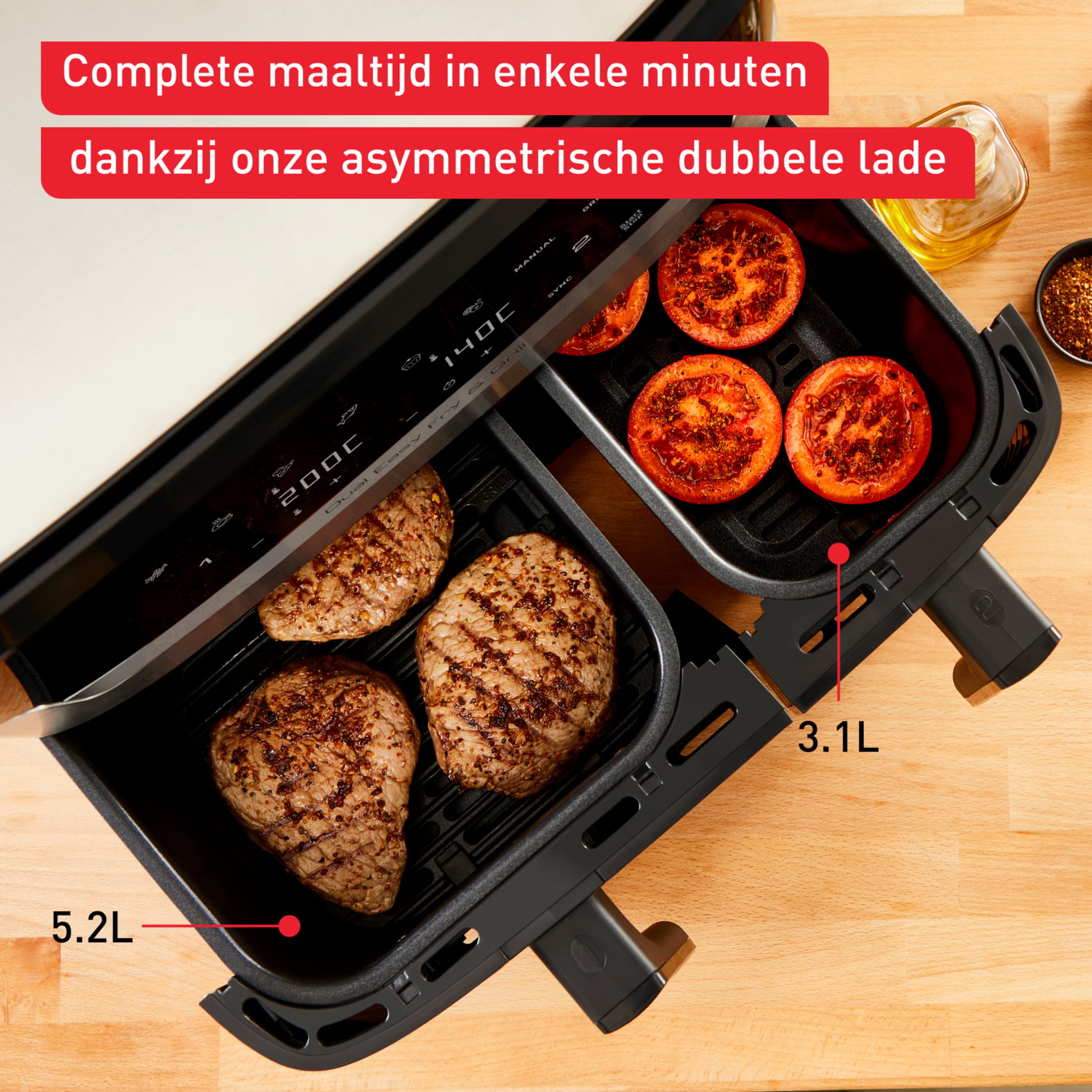 Tefal Dual Easy Fry & Grill Easy Fry & Grill Dual EY905D air fryer met dubbele lades - 8 programma's - 5,2 L + 3,1 L - Afbeelding 5