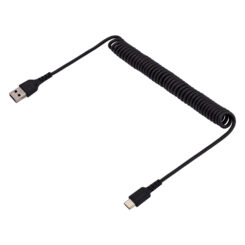 StarTech.com 1m USB-A naar USB-C Laadkabel, Robuuste Fast Charge & Sync Spiraalkabel, 3A, USB 2.0, TPE Mantel en Aramidevezels - Zwarte USB Oplaadkabel - Afbeelding 4