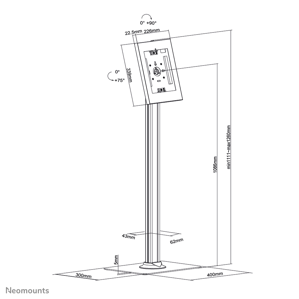 Neomounts FL15-650WH1 Tablet vloerstandaard 9.7-11" - vergrendelbaar - Afbeelding 12