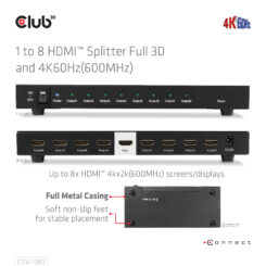 CLUB3D 8-poorts HDMI™ splitter 1 to 8 Full 3D and 4K60Hz(600MHz) - Afbeelding 10