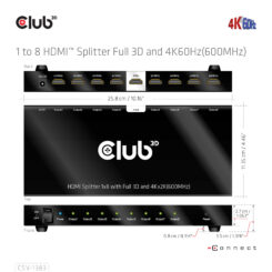 CLUB3D 8-poorts HDMI™ splitter 1 to 8 Full 3D and 4K60Hz(600MHz) - Afbeelding 11