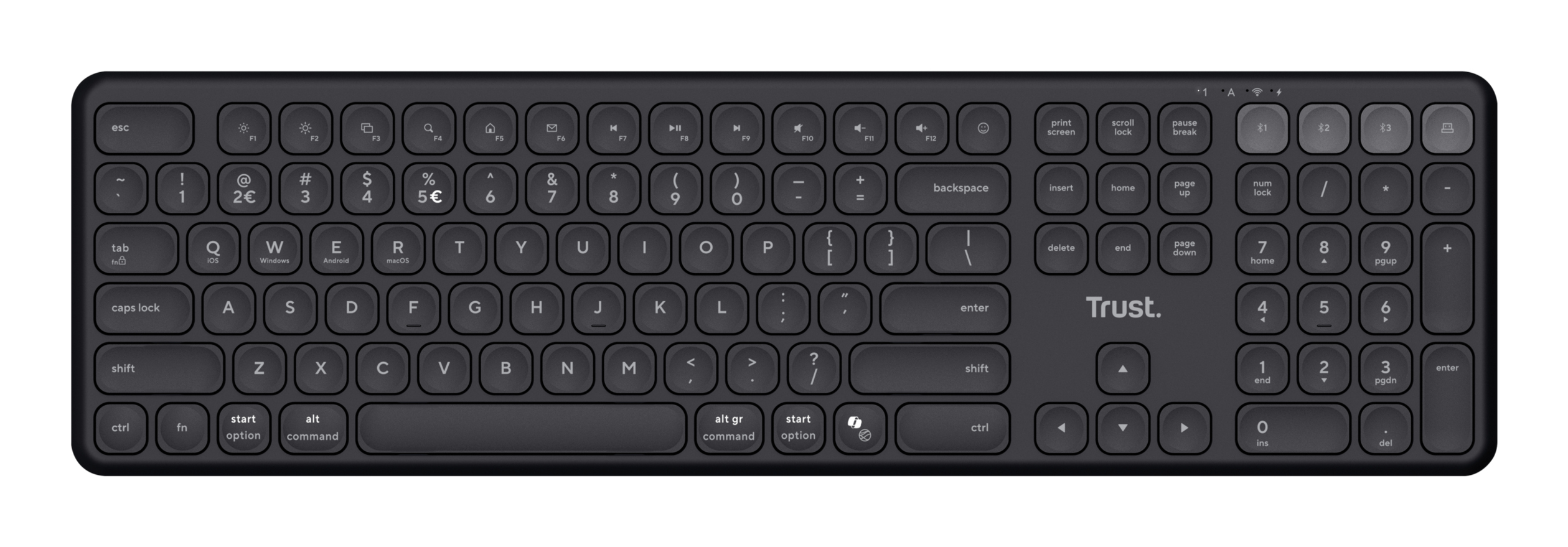 Trust Vaiya Draadloos Toetsenbord - Multi-device toetsenbord – Belgische AZERTY-indeling – USB en Bluetooth – Zwart - Afbeelding 4