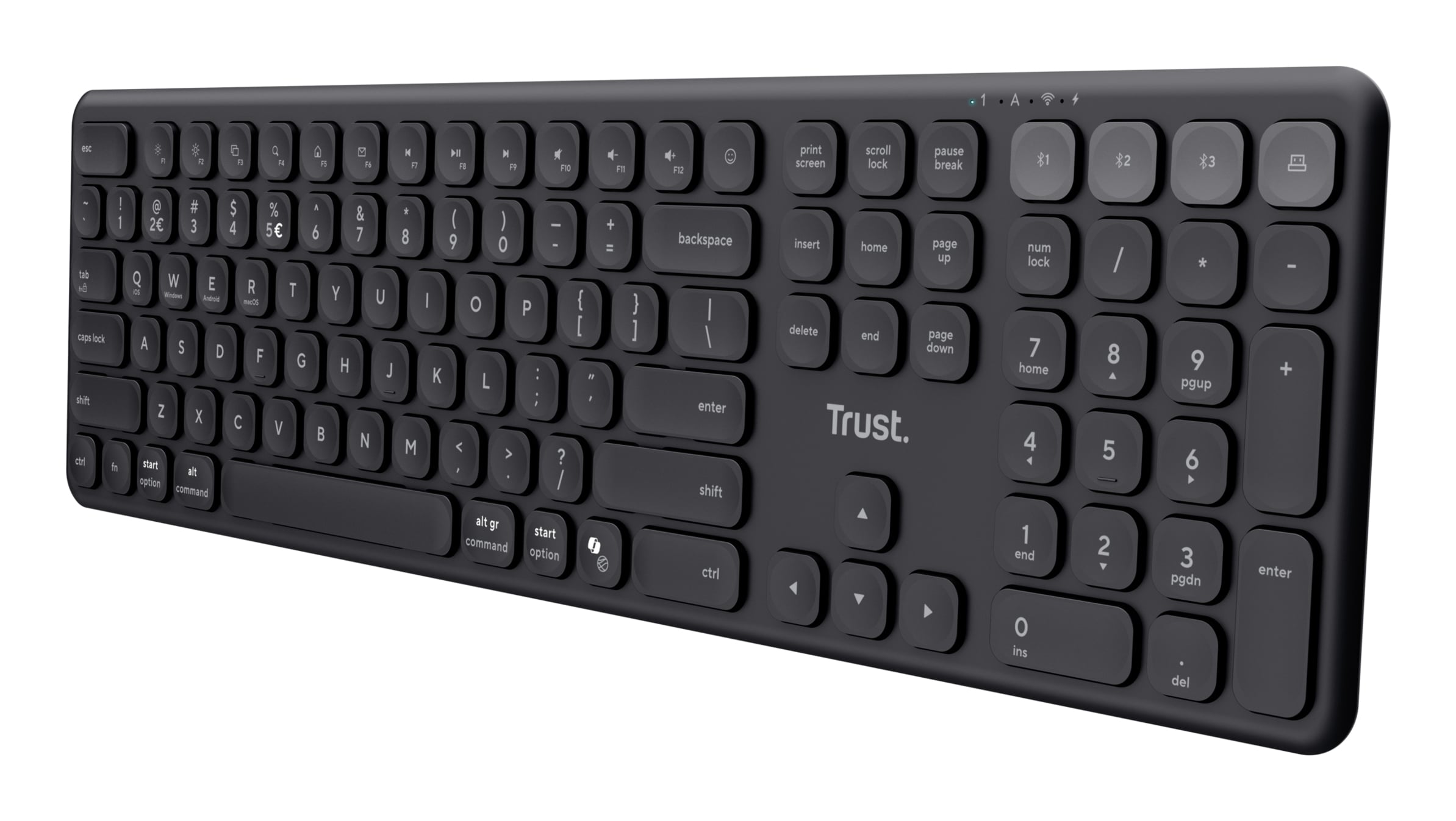 Trust Vaiya Draadloos Toetsenbord - Multi-device toetsenbord – QWERTY US-indeling – USB en Bluetooth – Zwart - Afbeelding 2