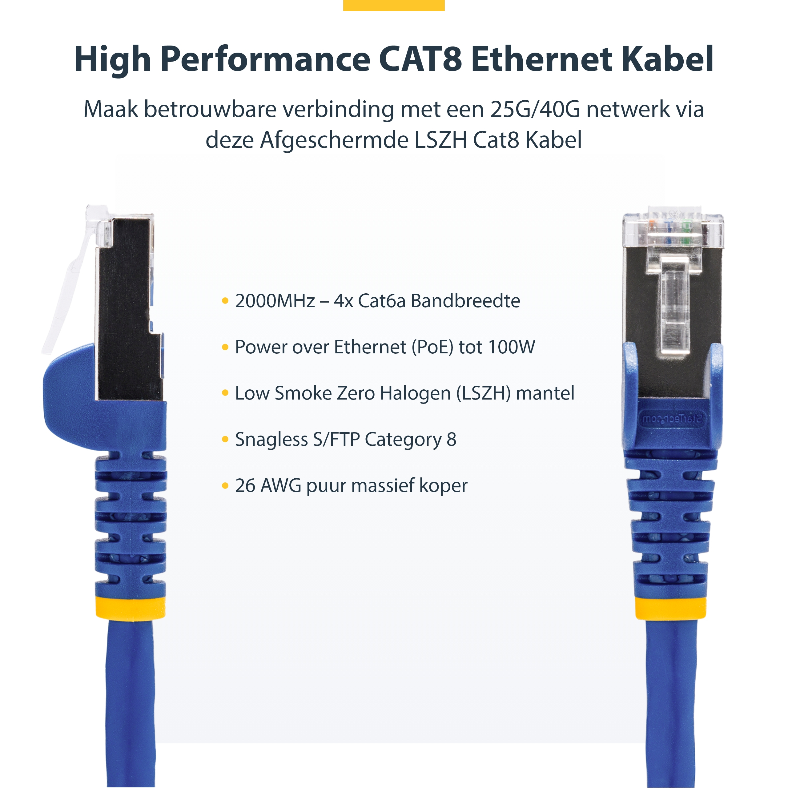 StarTech.com 2m CAT8 Netwerkkabel, Blauw, Snagless RJ45, 25G/40G, 2000MHz, 100W PoE++, S/FTP, 26AWG 100% Pure Koperdraad, LSZH, Shielded Ethernet Kabel met Trekontlasting, Fluke Channel Getest - Afbeelding 6