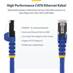 StarTech.com 50cm CAT8 Netwerkkabel, Blauw, Snagless RJ45, 25G/40G, 2000MHz, 100W PoE++, S/FTP, 26AWG 100% Pure Koperdraad, LSZH, Shielded Ethernet Kabel met Trekontlasting, Fluke Channel Getest - Afbeelding 6
