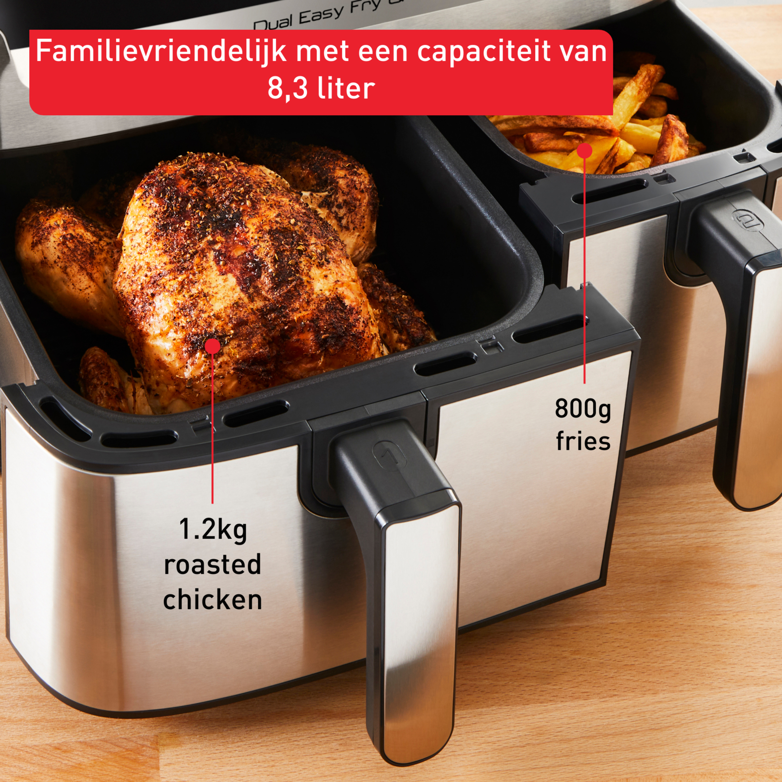 Tefal Dual Easy Fry & Grill Easy Fry & Grill Dual EY905D air fryer met dubbele lades - 8 programma's - 5,2 L + 3,1 L - Afbeelding 6
