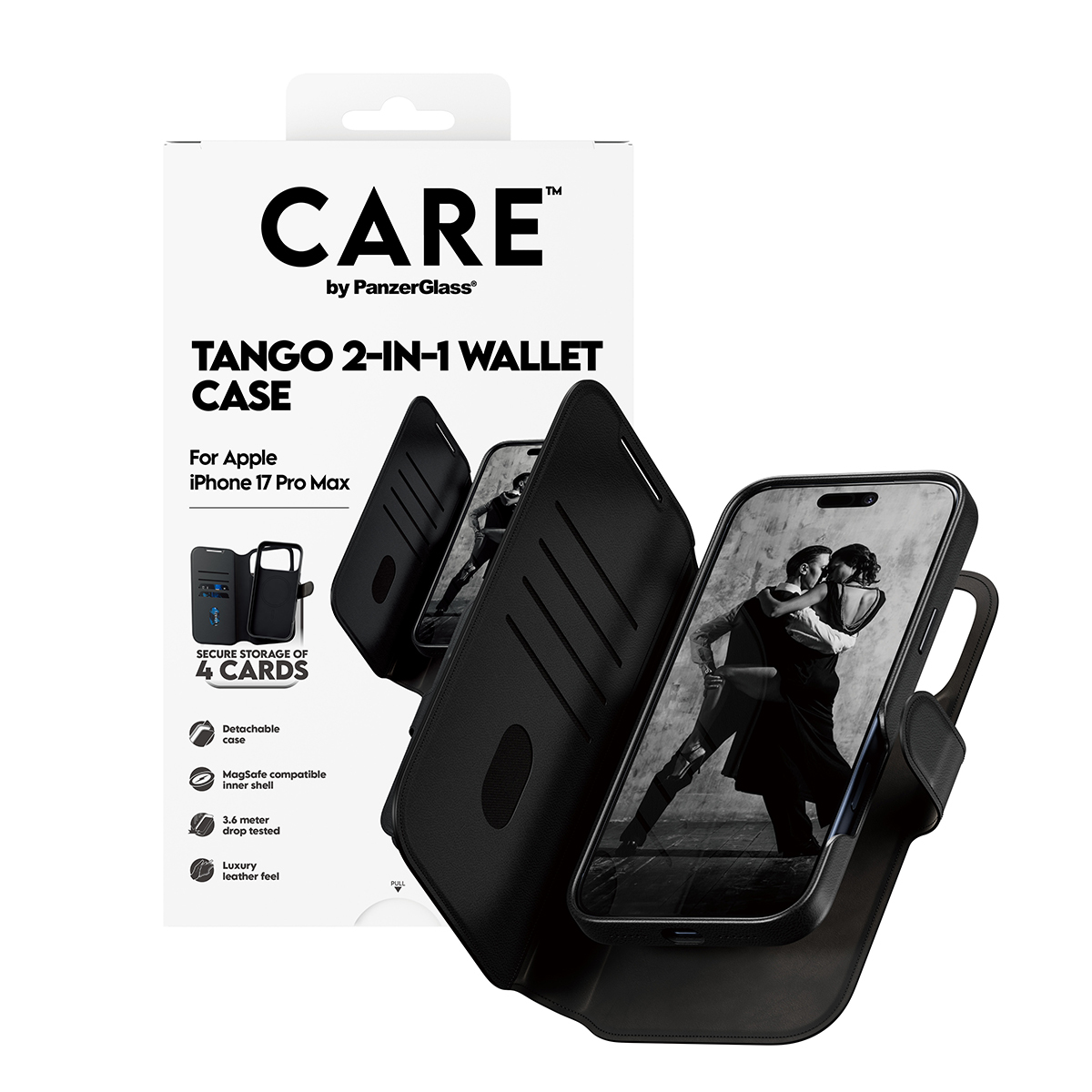 PanzerGlass CARE™ by ® Tango 2-in-1 Wallet Case w. MagSafe iPhone 17 Pro Max mobiele telefoon behuizingen Hoes Zwart - Afbeelding 6