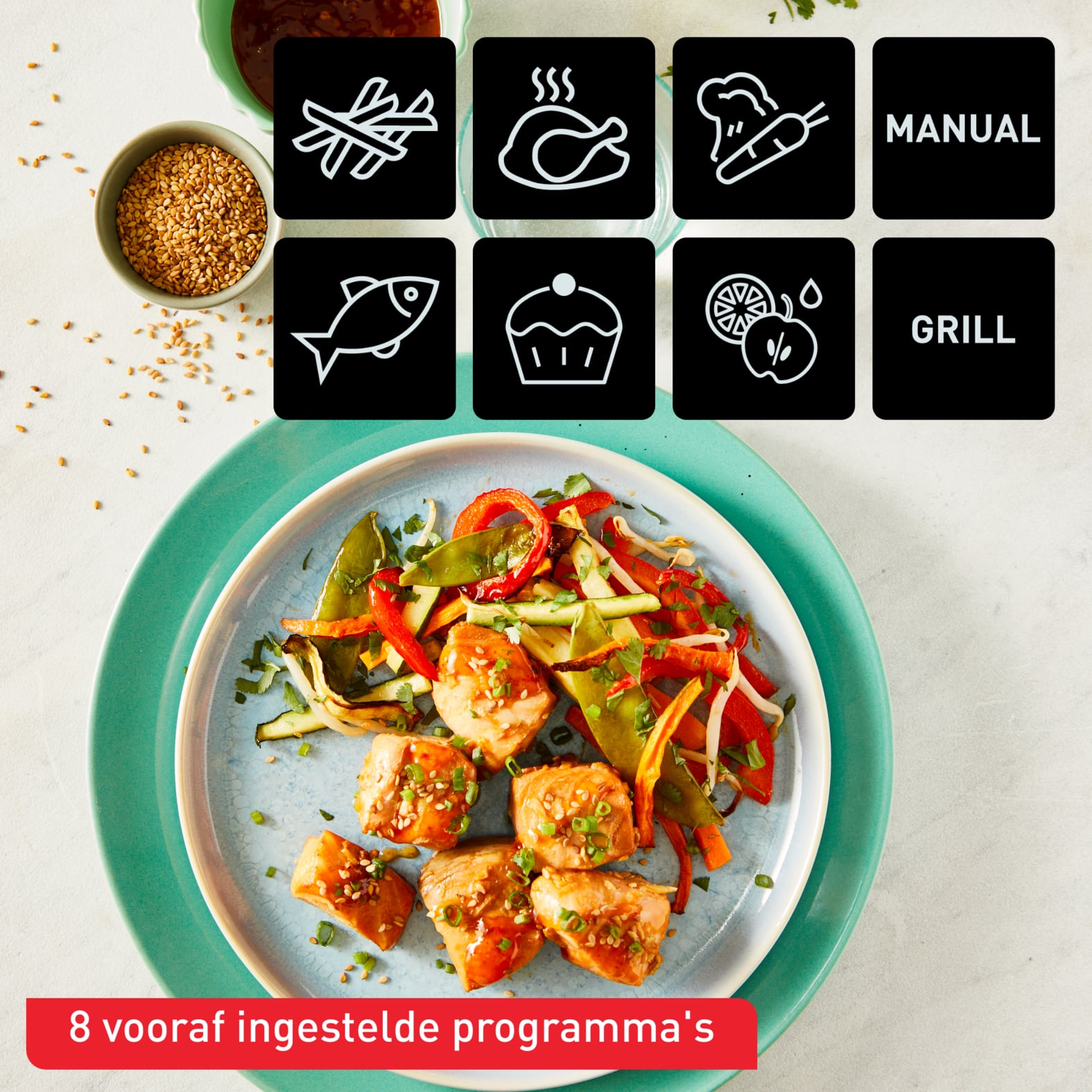 Tefal Dual Easy Fry & Grill Easy Fry & Grill Dual EY905D air fryer met dubbele lades - 8 programma's - 5,2 L + 3,1 L - Afbeelding 7