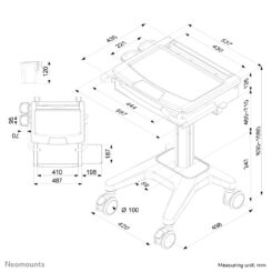 Neomounts MED-M200 Medisch mobiel werkstation 10-17" - gasveer - vergrendelbaar - Afbeelding 9