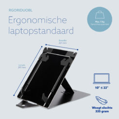 R-Go Tools Tablet- en laptopstandaard R-Go Riser Duo, geschikt voor 10-22 inch scherm, zwart - Afbeelding 17