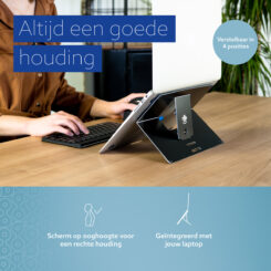 R-Go Tools Laptopstandaard R-Go Riser Attachable, verstelbaar, geintegreerd met je laptop, aluminium, zwart - Afbeelding 7