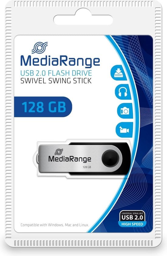 MediaRange MR913 USB flash drive 128 GB USB Type-A 2.0 Zwart, Zilver