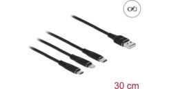DeLOCK 87152 USB-kabel USB 2.0 0,3 m USB A USB C/Micro-USB B/Lightning Zwart