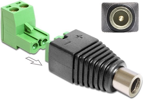 DeLOCK 65423 tussenstuk voor kabels DC 2.1 x 5.5 mm 2p Zwart, Groen