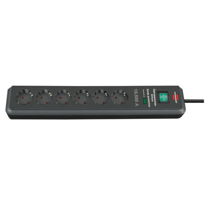 Brennenstuhl Secure-Tec, stekkerdoos, 6 sockets, 2m, zwart, met schakelaar en overspanningsbeveiliging