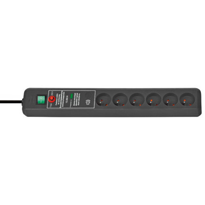 Brennenstuhl Secure-Tec, stekkerdoos, 6 sockets type E, 3m, zwart, met schakelaar en overspanningsbeveiliging