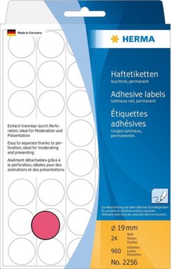 Universele etiketten/Kleur punten ø 19mm fluor rood geperforeerd 960 St.