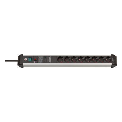 Brennenstuhl Premium Protect-Line stekkerdoos, 8 sockets, 3m, zilver/zwart, met schakelaar en overspanningsbeveiliging