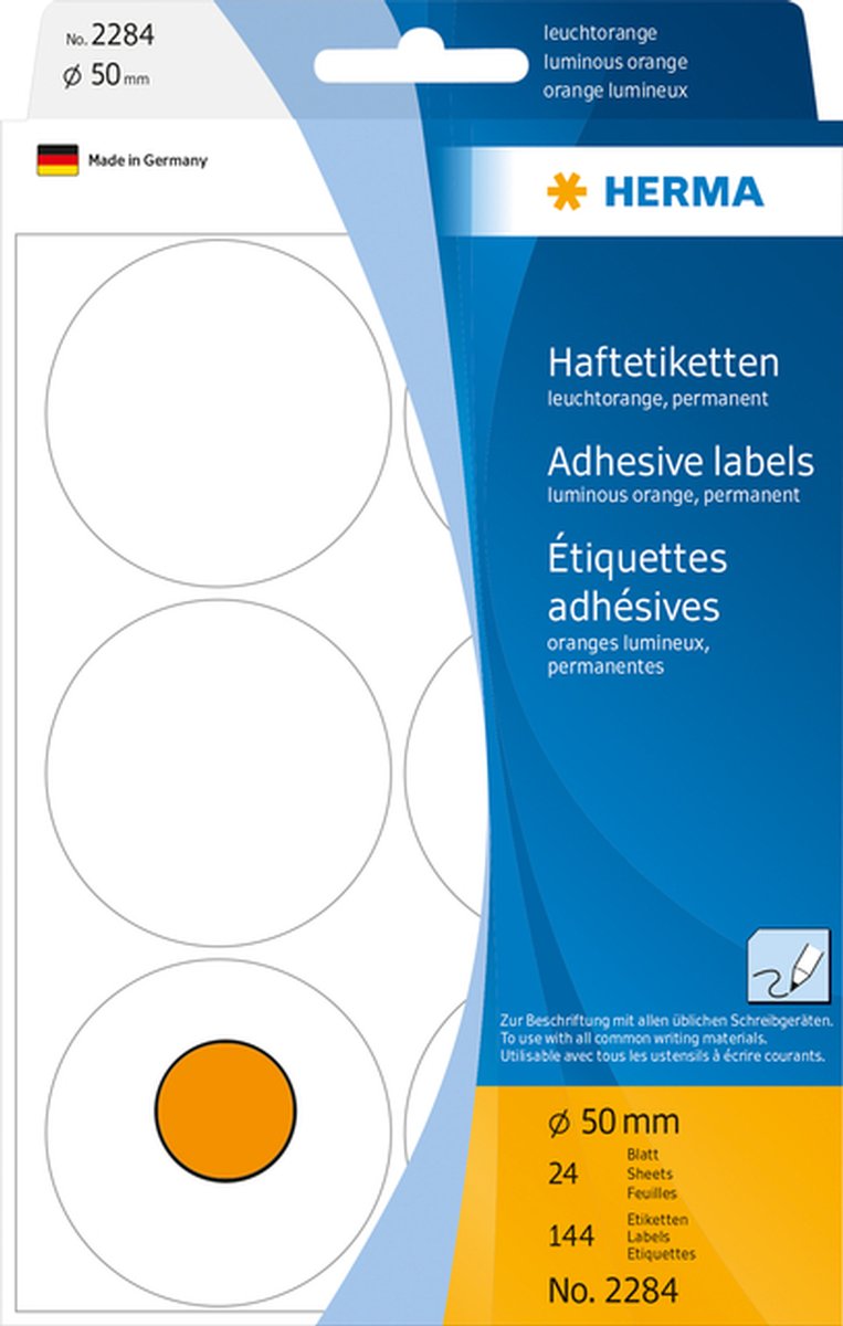Universele etiketten/Kleur punten ø 50mm fluor oranje voor handmatige opschriften 144 St.