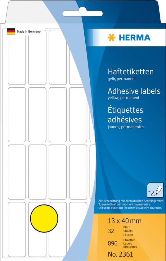 Universele etiketten 13x40mm geel voor handmatige opschriften 896 St.