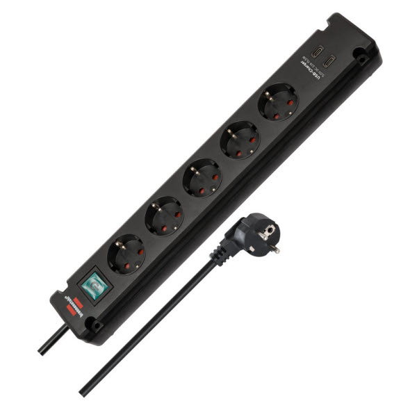 Brennenstuhl Bremounta PDU 5 contacten, met schakelaar, 2x USB-C, 3m