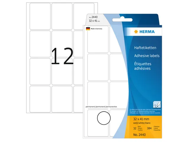 Universele etiketten 32x41mm wit voor handmatige opschriften 384 St.