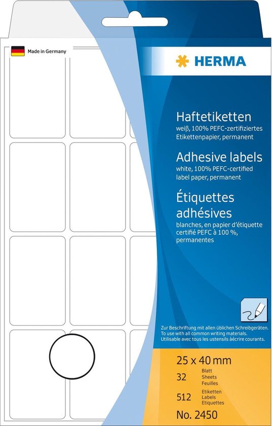 Universele etiketten 25x40mm wit voor handmatige opschriften 512 St.