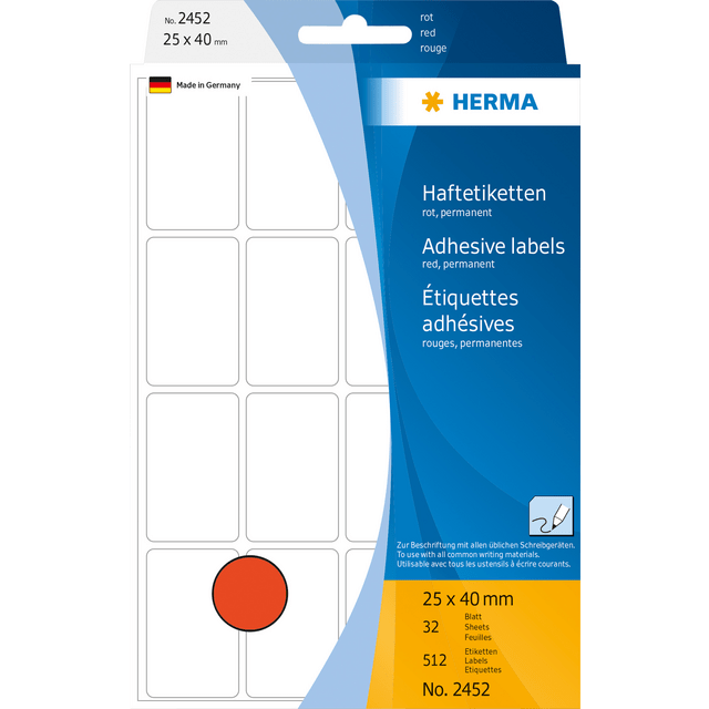 Universele etiketten 25x40mm rood voor handmatige opschriften 512 St.