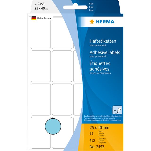 Universele etiketten 25x40mm blauw voor handmatige opschriften 512 St.